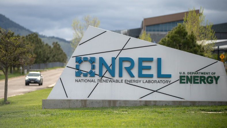 NREL sign at the National Renewable Energy Laboratory campus