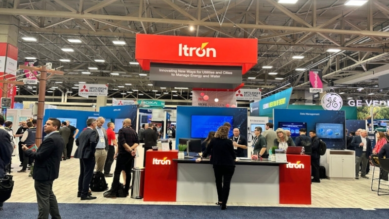 Itron exhibition booth showcasing grid data and metering technology