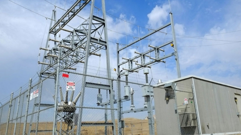 Electrical substation with transformers and transmission lines